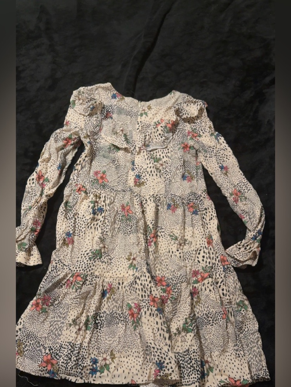 Zara Cream Floral Ruffle Long-Sleeve Dress